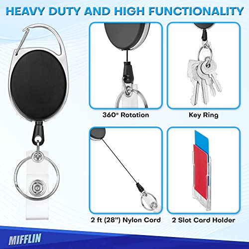 Mifflin Rigid Id Badge Holder W/Retractable Reel Clip (Clear, 2 Pack), Horizontal Or Vertical Heavy Duty Name Card Reels For Work Identification Badges #TOP2