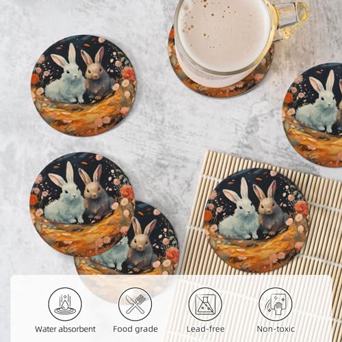 Dessous de verre en céramique lapin avec support tapis absorbant pour tasse - 6