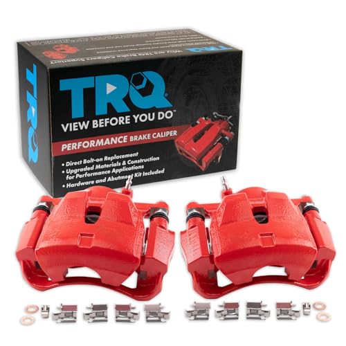 Image of TRQ Performance Front Driver and Passenger Side Brake Caliper Set Caliper Brackets Hardware Compatible with 13-18 Toyota RAV4 LE Japan Built Models 1st VIN Digit J 12-17 Toyota Prius V 08-15 Scion xB