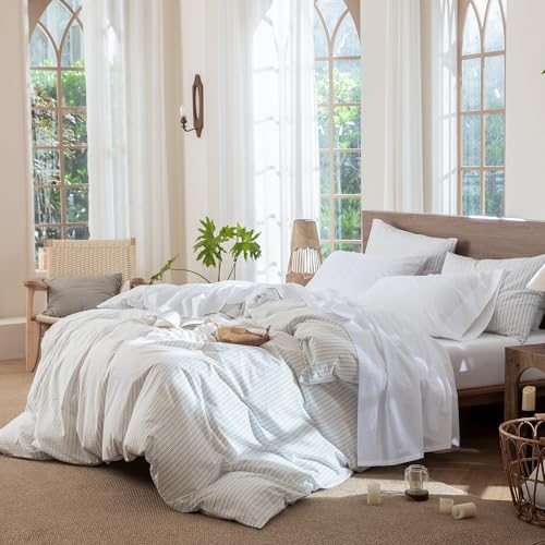 Image of MooMee Sheet Set 100% Washed Cotton Linen-Like Extra Deep Pocket Full | Relaxed Linen-like Texture. Soft, Breathable & Lightweight Comfort. 15-19 inch Extra Deep Pocket with All-around Elastic