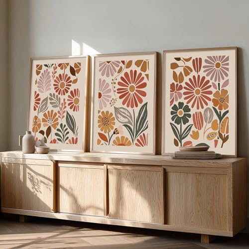 Image of kotart Boho Painting Wall Art Home Decoration Paintings With Frame For Living Room Bed Room Hotel Wall Decor Digital Reprint Set of 3 (14x20 Inch)