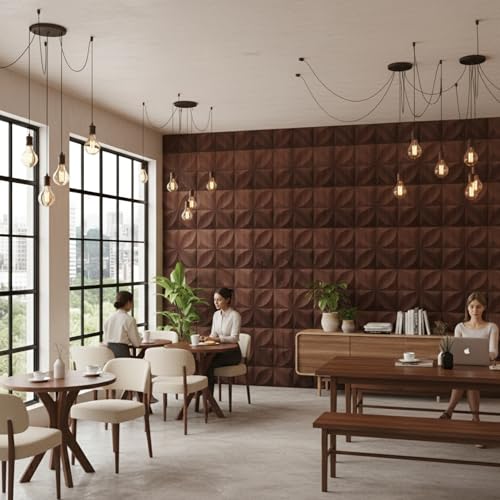 Image of Kayra Decor PVC Wall Panel Butterfly Design Walnut Wood Color 19.7 inch x 19.7 inch (Pack of 40) - Covers 107.80 Sq. Ft.