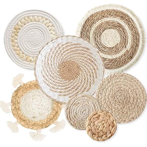 Veramz 7Pcs Boho Wall Art Decor, Hanging Woven Wall Basket Decor Natural Decorative Bowls for Living Room or Bedroom, Home Decor Farmhouse and Rustic Wall Decor Serving Tray Art for Kitchen Cover
