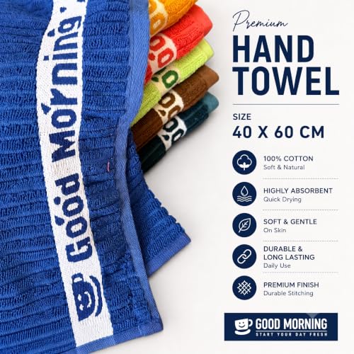 Image of Hand Towel Set of 6 (40x60 cm, 450 GSM) - Soft Cotton, Absorbent, Quick Dry - Bathroom, Wash Basin, Kitchen, Travel & Gym Face & Hand Towel for Men & Women-Multicolor
