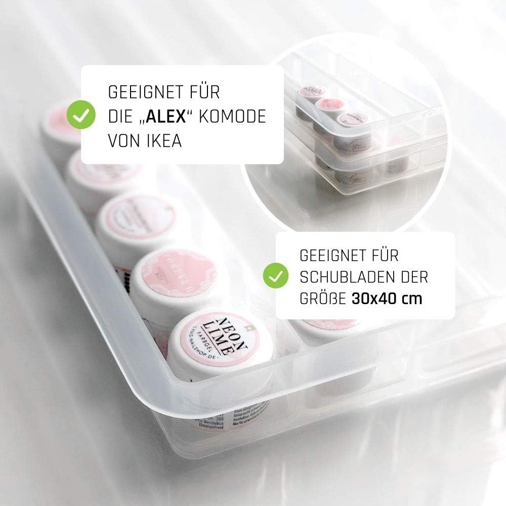 Lyninails - Caja organizadora (3 unidades, apilable para diseño de uñas, gel de color, gel de gel, arte de uñas, en plástico transparente), color transparente