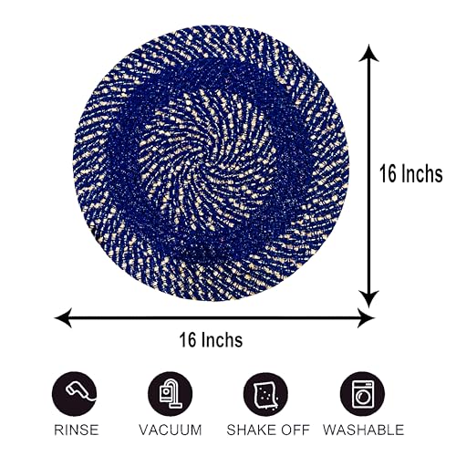 Image of Cotton Round Doormat for Entrance|Handmade Cotton Doormat | Quick Dry, Washable Door Mat for Home, Bathroom & Bedroom - 16 Inch Small (Coffee-Blue-Pink-3)