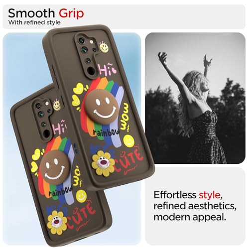 Image of Pikkme Back Cover for Redmi Note 8 Pro | Soft Silicone| Cute Rainbow Smile & 3D Cartoon Flower Design | Shockproof Raised Camera Protection Bumper Case (Brown)