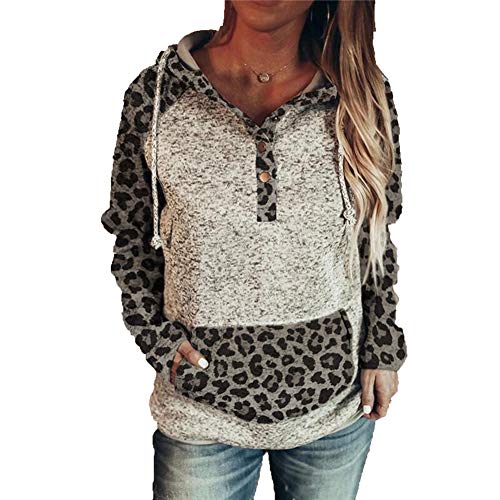 ZFQQ Suéter con Capucha y Botones con Estampado de Leopardo de otoño e Invierno para Mujer