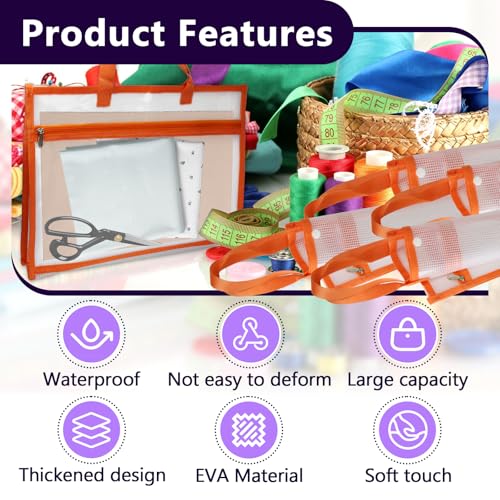 Image of 4 Pcs Portable Project Bags for Quilting Knitting, Stitching and Embroidery Projects Storage, Sew Project Bag with Zipper and Double Pockets, Transparent Mesh Sewing Project Bag for Crafter