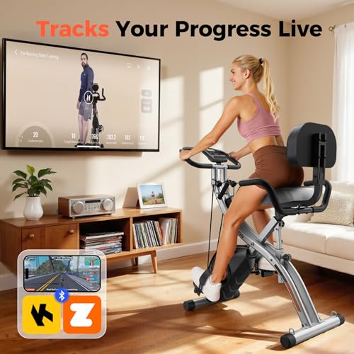 Image of YOSUDA Folding Exercise Bike - 5 IN 1 Foldable Stationary Bike for Home Gym Workout, Upgraded Indoor Cycling Bikes with 6.6 LBS Flywheel, 380 LBS Capacity and 16-Level Magnetic Resistance, Back Support Cushion