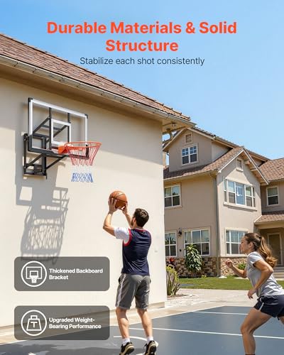 Image of VEVOR Basketball Hoop, 44 54 Inchs PC Backboard Wall Mounted, Basketball Portable Hoop & Goal, Indoor & Outdoor with Hand-Crank Adjustment, Classic Basketball Court, Teens, Adults, Schools, Parks