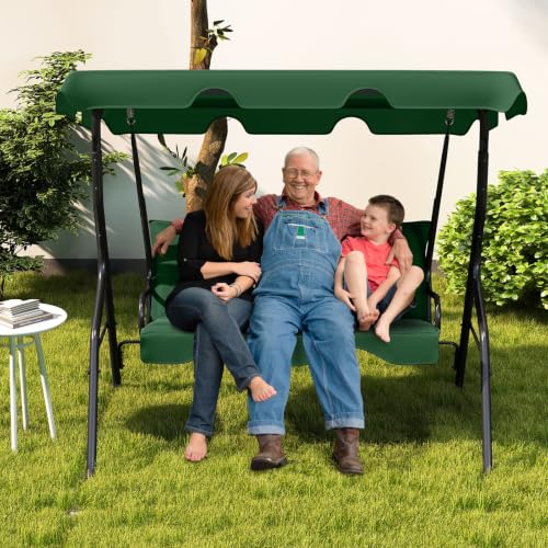 Image of Tangkula 3 Person Porch Swing with Cushions & Canopy, Green