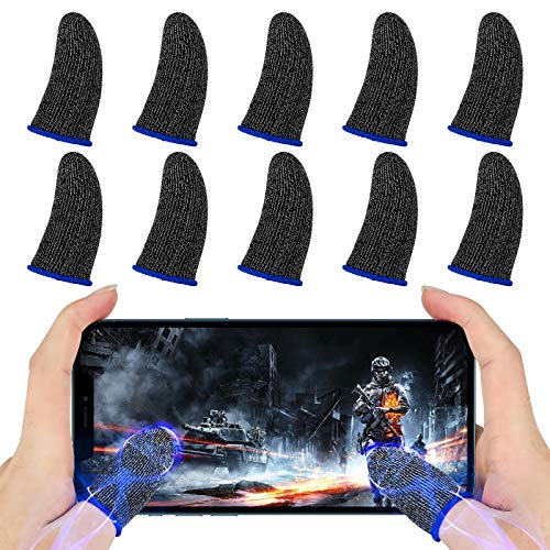 Image of Newseego Finger Sleeve Sets for Gaming Mobile Game Controller Thumb Sleeves [10 Pack], Anti-Sweat Breathable Touchscreen Sensitive Aim Joysticks Finger Set for Rules of Survival /Knives Out (Blue)