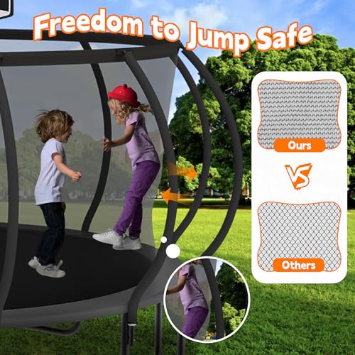 DeepRoar Tranpoline 8/10/12/14/15/16FT Pumpkin Tranpoline for Kids, Heavy Duty Outdoor Tranpolines with Basketball Hoop, Safety Enclosure Net, Light, Sprinkler, Socks, ASTM Approved
