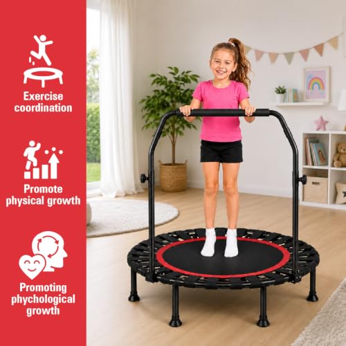 Image of Toy Imagine 40-Inch Mini Trampoline for Adults & Kids with Adjustable Handrail Foldable & Portable Heavy-Duty Indoor & Outdoor Fitness Rebounder, Compact Exercise Jumper for Workout Maximum Load 80 kg
