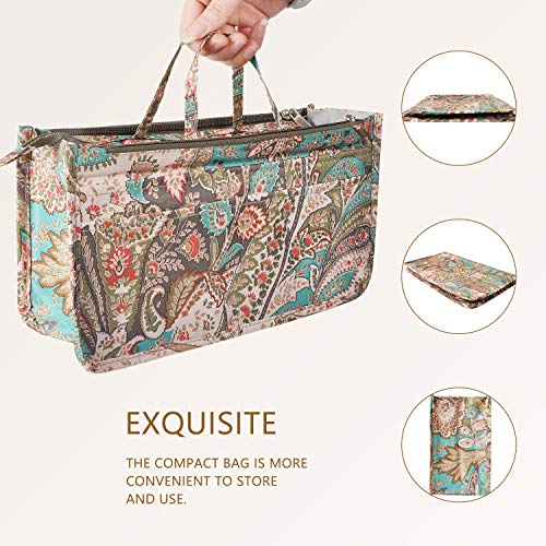 Vercord Patterned Purse Handbag Tote Pocketbook Bag Organizer Insert With Zipper Handle For Women Medium Peacock Flower #TOP6