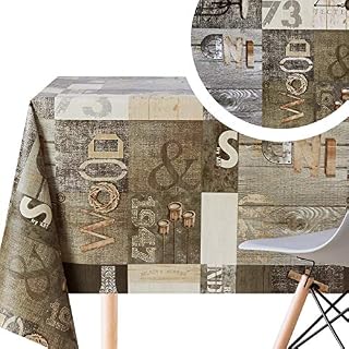 KP HOME Waterproof Tablecloth - Rectangular Oilcloth 78x55in | 200x140cm - Industrial Rustic Wood Effect Wipe Clean Table Cloth - Wipeable Plastic Dinning PVC Table Cover in Brown With Grey