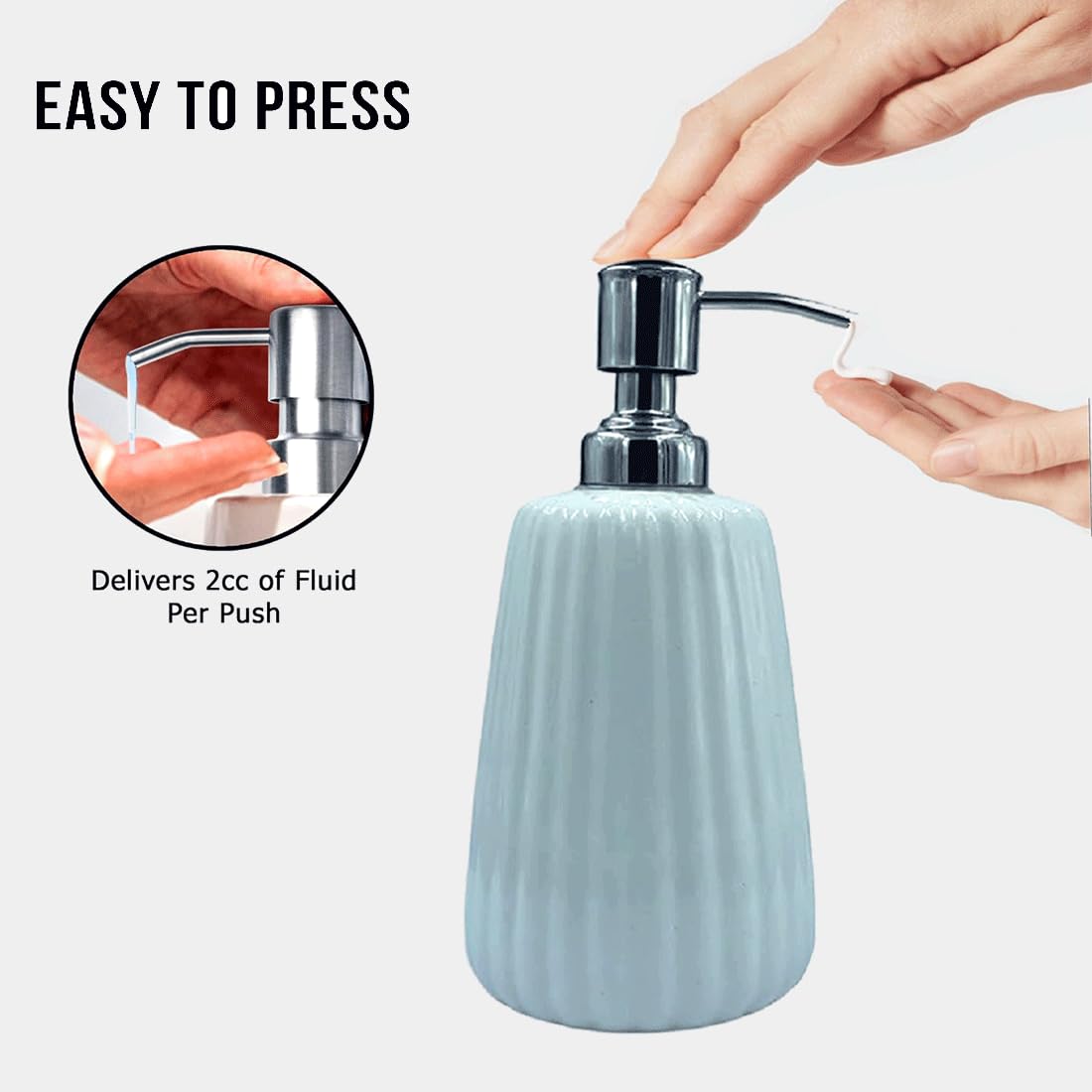 LOOKS FIRST Ceramic Liquid Soap Dispenser for Bathroom & Kitchen Handwash Dispenser with Removable Pump/Multipurpose Liquid Dispenser Bathroom Accessories | 420ml (White) - Image 3 thumbnail