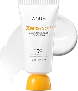 Anua Protector solar de acabado hidratante sin fundición, SPF 50, protector solar natural brillante, sin yeso blanco, ácido hialurónico, bloque solar de niacinamida para cara, sin aceite, sin oxibenzona, esencial para viajes (1.7 fl oz/1.69 fl oz)