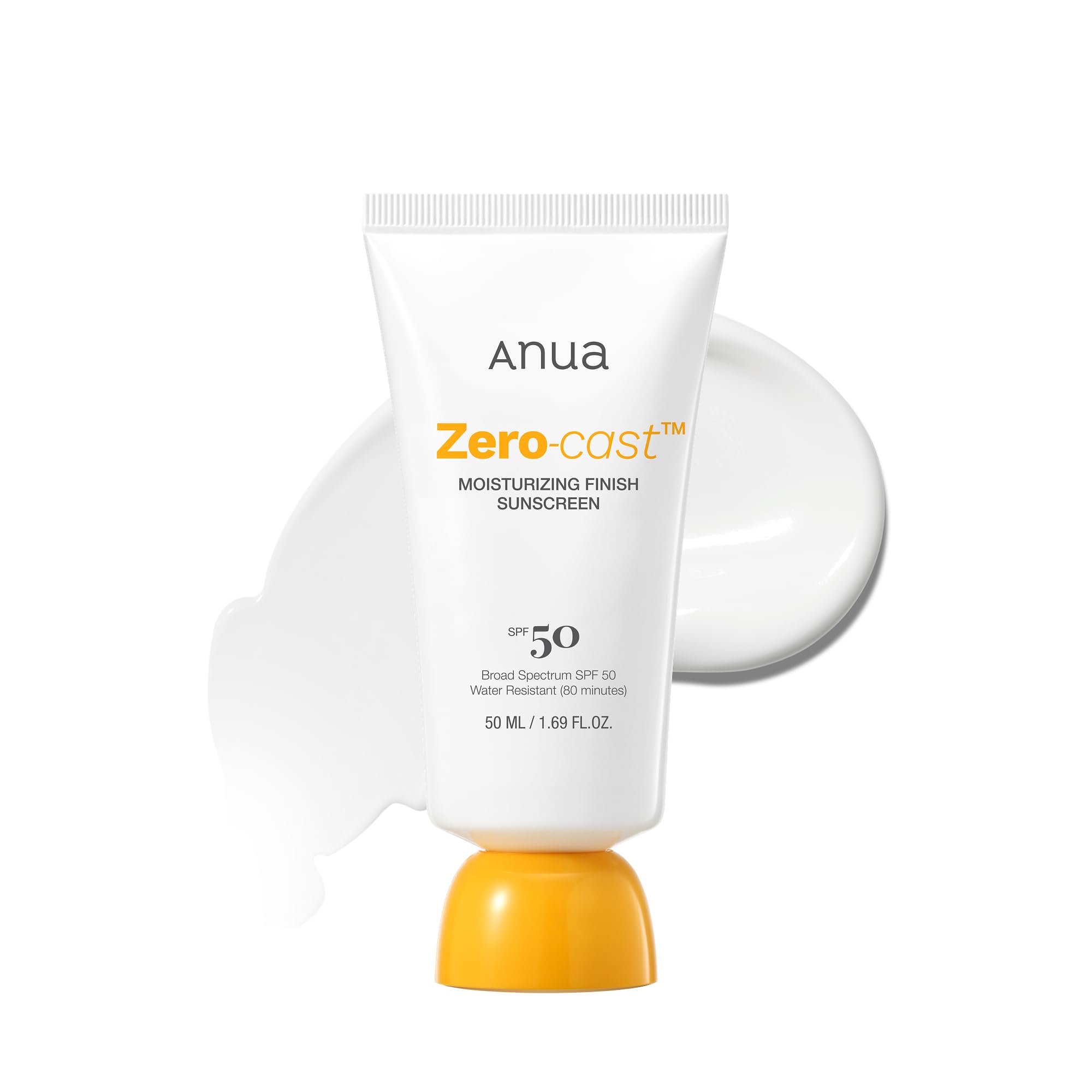 Anua Zero-Cast Moisturizing Finish Sunscreen,SPF 50, Glow Natural Sunscreen,No White cast, Hyaluronic Acid, Niacinamide sun block for face,Oil-Free, Oxybenzone free, Travel Essential (50ml/1.69fl.oz)
