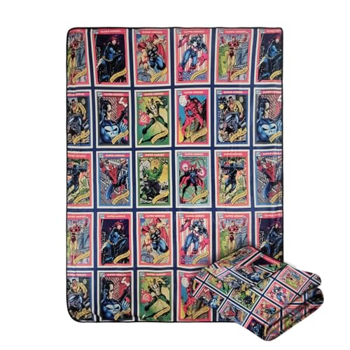 Marvel Legends Comic‑Cards Fleece Throw Blanket – Ultra‑Soft Lightweight Polyester, Spider‑Man ⋅ Captain America ⋅ Wolverine & Villains Grid, Warm Couch/Travel Blanket, Official Gift 60 × 50 in