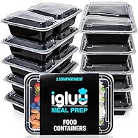 Igluu Meal Prep Contenitori per Alimenti in Plastica Riutilizzabili con Coperchi (Set da 10) &ndash; Impilabili, Microonde, Freezer e Lavastoviglie &ndash; 887 ml &ndash; 2 Scomparti &ndash; Senza BPA