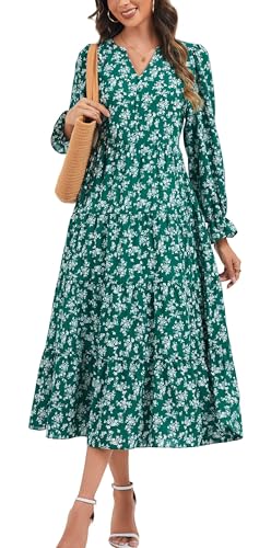 Kormei Long Sleeve Dress for Women 2025 Fall V Neck Tiered Elegant Empire Waist Flowy Wedding Guest Maxi Dresses3