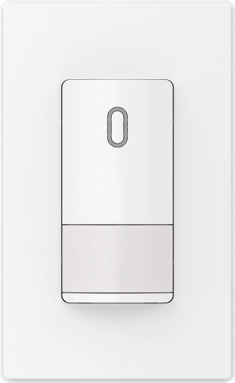 ELEGRP Occupancy Sensor Light Switch, PIR Infrared Motion Activated Wall Switch, No Neutral Wire Required, Single Pole for CFL/LED/Incandescent Bulb, Wall Plate Included, UL Listed (1 Pack, White)