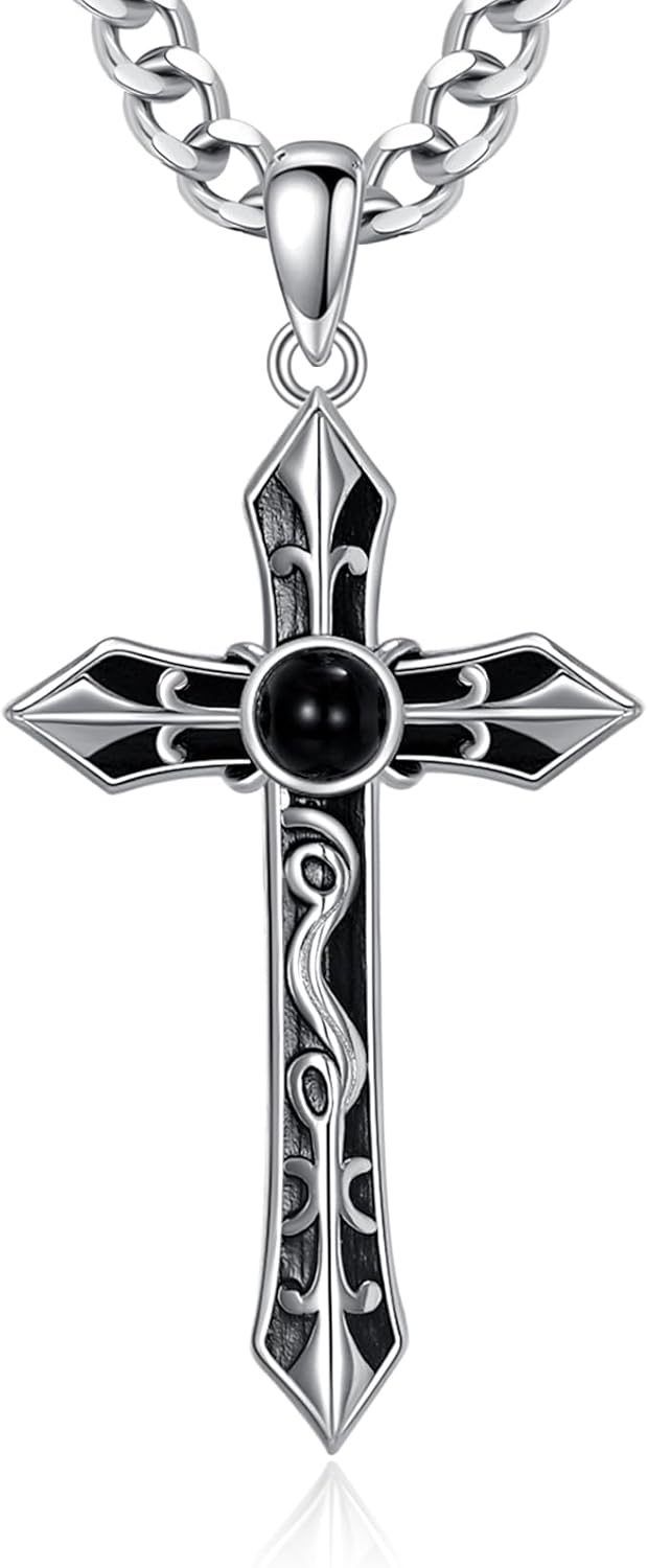 LUHE Cross Necklace for Men Sterling Silver Cross Pendant Necklace Religious Jewelry Christian Gifts