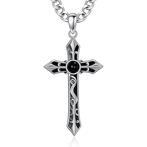 LUHE Cross Necklace for Men Sterling Silver Cross Pendant Necklace Religious Jewelry Christian Gifts