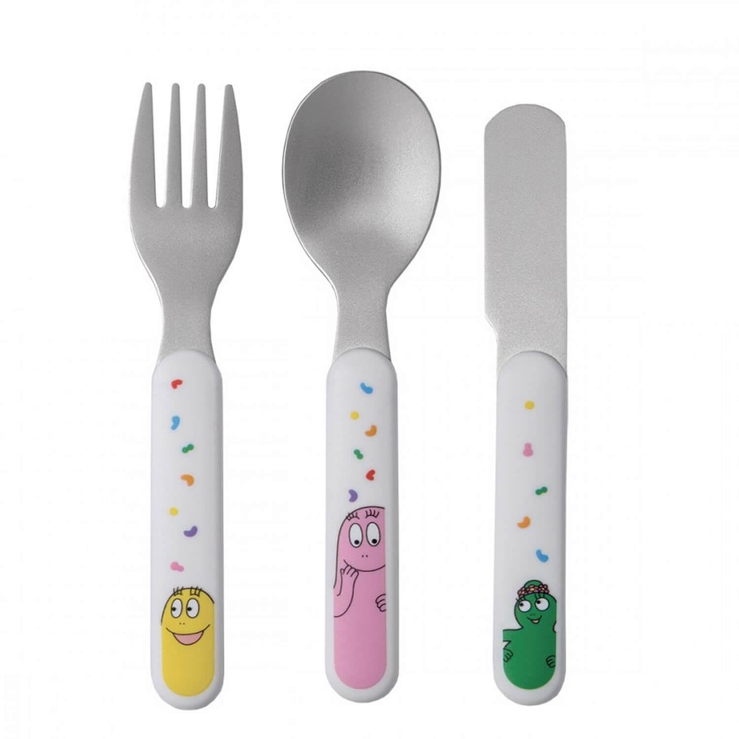 Set de 3 Couverts Barbapapa pour Enfants - Inox et Plastique ABS - Blanc