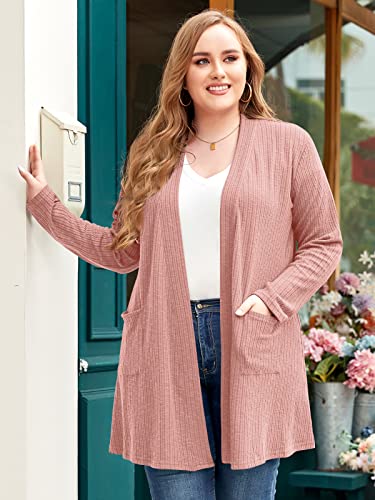 Image of LARACE Open Front Knit Plus Size Cardigan Sweaters for Women with Pockets