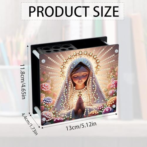 Image of DIY Diamond Art Pen Holder Religious Prayer Woman, Diamond Painting Pencil Organizer for Faith and Christian Gifts, Decorative Crystal Rhinestones Art Desk Organizer for Home and Office Supplies