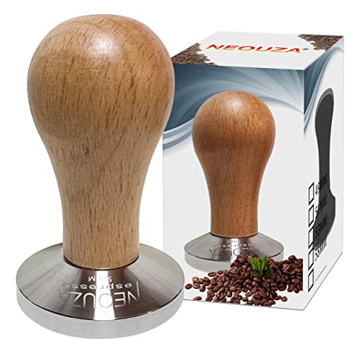 NEOUZA Máquina de café espresso Tamper 53mm Barista Prensa de granos de café en polvo Mango de madera Base plana 304 Acero inoxidable Cover