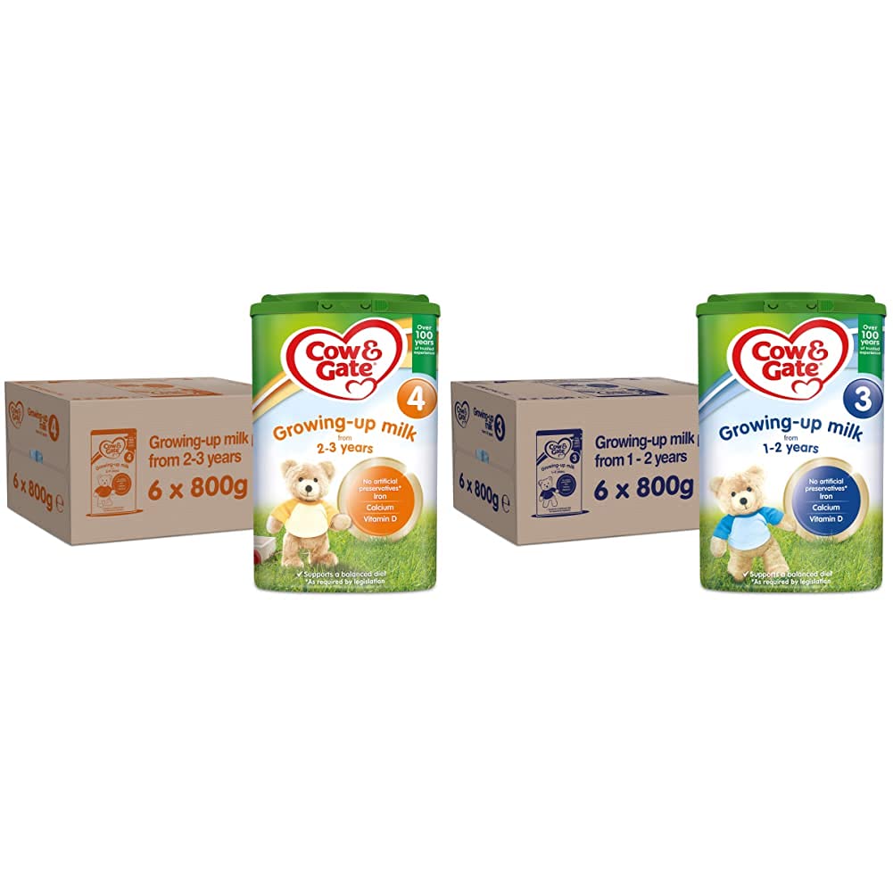 Cow & Gate4 Toddler Baby Milk Powder Formula, 2-3 Years, 800g (Pack of 6) & 3 Toddler Baby Milk Powder Formula, 1-2 Years, 800g (Pack of 6)