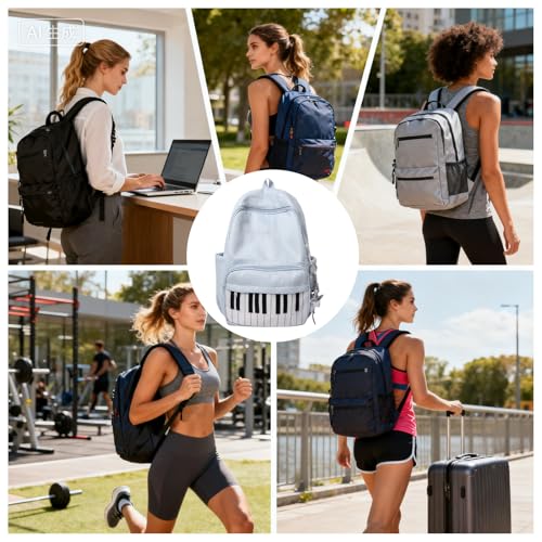 Mochila de gran capacidad con estampado de piano y multibolsillos 4
