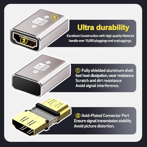Adaptador HDMI 8K hembra a hembra, 2 unidades miniatura 5