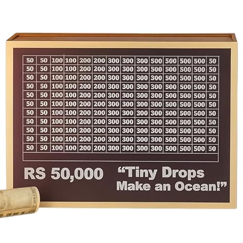 Image of Premium Wooden Money Bank with Lock - Vintage Coin Saving Box for All Ages - Ideal for Cash, Coins, Donations & Home Decor (50K Money Box, 1, Count)
