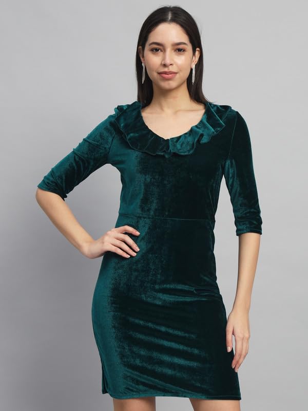 Image of V-Neck Party Dress for Women Bodycon | Shiny Velvet Half Sleeves Above Knee Length Outfit