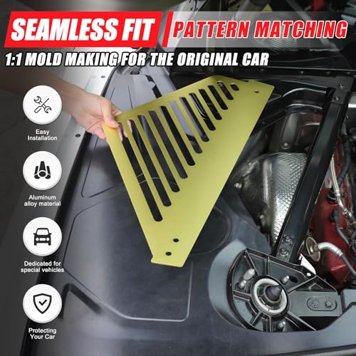 Image of Daeiclru Engine Bay Panel Cover Compatible with Chevrolet Corvette C8 2020-2023, Aluminium Engine Protector Splash Shield, Left Right Engine Case Guards (Style B - Yellow)