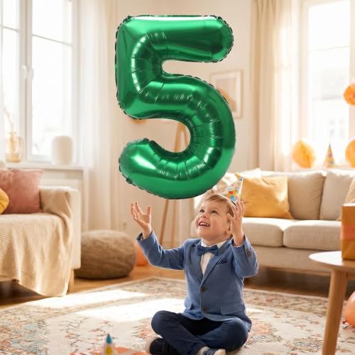 Image of YPSelected 32 Inch Large Foil Helium Number Balloon Birthday Wedding Party 0-9 (Green, 5)