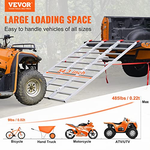 VEVOR Aluminum Ramps, 1500 lbs, Folding Loading Ramp with Load Straps, Tri-Fold Ramp for Motorcycles,UTVs, ATVs, Trucks, Lawnmowers, Snow Blowers, 77" L x 54" W, Sliver