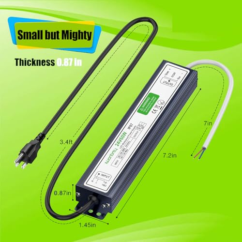 Image of LED Driver 60 Watts Waterproof IP67 Ultra Thin 0.87in 24V 2.5A DC Output Low Voltage Transformer Outdoor Power Supply Adapter for LED Strip,Landscape Lighting Project, and Any 24V LED Lights