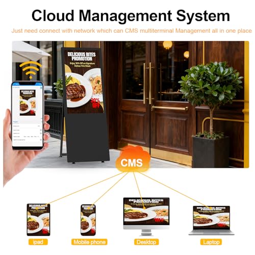 Image of 32 Inch 2K Inch Floor Standing Digital Signage, 350nits High Brightness Advertising Display, Digital Signage with CMS /U-Disk Plug&Play, Split Screen, 7 /24 Timer Switch,HDMI /USB /WiFi /Android OS