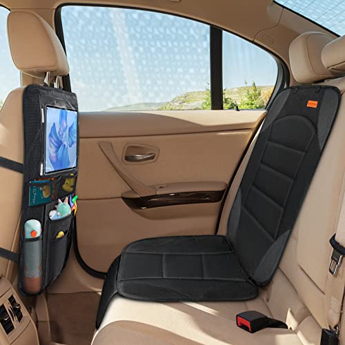 Siivton Car Seat Protector + Backseat Car Organizer, Kick Mat With Ipad Pocket Storage Pockets Non-Slip Bottom, Waterproof Protectors For Vehicles Baby Pets, Black #TOP7