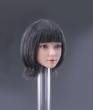 JAMING 1/6 Scale Female Head Sculpture, Beauty Girl Mandy Planted Hair Head Carving for 12 Inch Female PH TBL JO Action Figure Body (D)