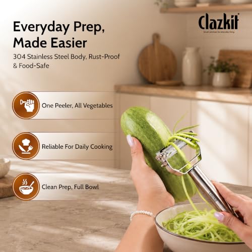 Image of Clazkit 2 in 1 Stainless Steel Julienne Peeler for Vegetables & Fruits | Multi Functional Vegetable Cutter, Slicer & Shredder for Potato, Carrot, Cucumber | Sharp Dual Blade Kitchen Peeler