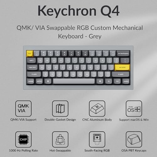 Keychron Q4 Wired Custom Mechanical Keyboard, 60% Layout QMK/VIA Programmable Macro with Hot-swappable Gateron G Pro Brown Switch Double Gasket Compatible with Mac Windows Linux - Grey by Keychron - Image 2