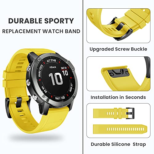 Ancool Compatible With Fenix 7X/6X/5X Band, Easy Fit 26Mm Silicone Watch Band Repalcement For Garmin Fenix 5X/Fenix 6X/Fenix 7X/Descent Mk2 Smartwatches (Yellow) #TOP3