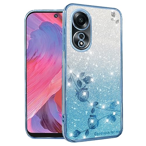 Coque Oppo A38 en silicone transparent avec motif floral à paillettes pour femmes